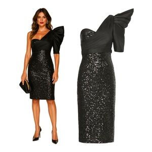$685 BADGLEY MISCHKA Sequined Dress In Black Sz 4